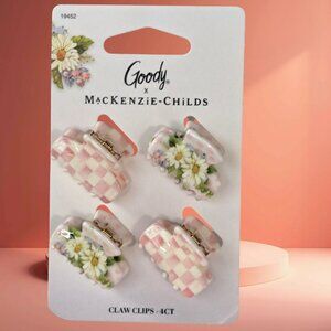 New MacKenzie-Childs x Goody Claw Clips 4ct Pink Floral Checkered Rosy Target